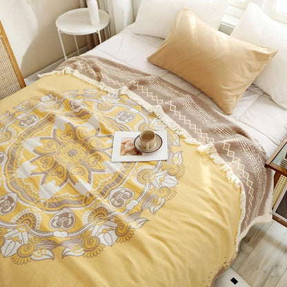 Cotton Blanket Boho Mandala Fringe Machine Washable
