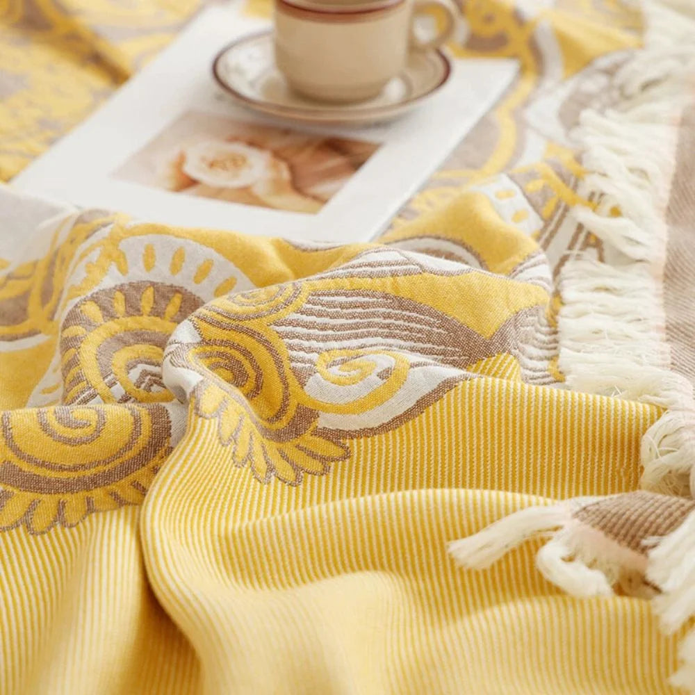 Cotton Blanket Boho Mandala Fringe Machine Washable
