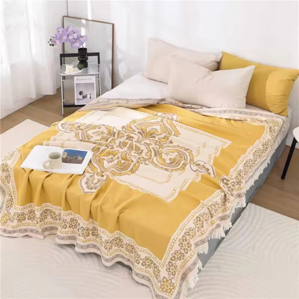 Cotton Blanket Boho Mandala Fringe Machine Washable