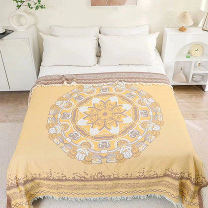 Cotton Blanket Boho Mandala Fringe Machine Washable