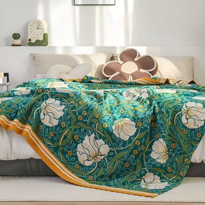 Cotton Blanket Breathable Lightweight Queen Size Botanical Print