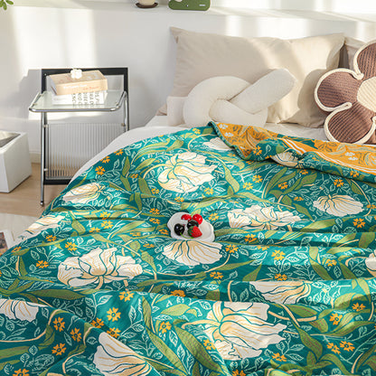 Cotton Blanket Breathable Lightweight Queen Size Botanical Print