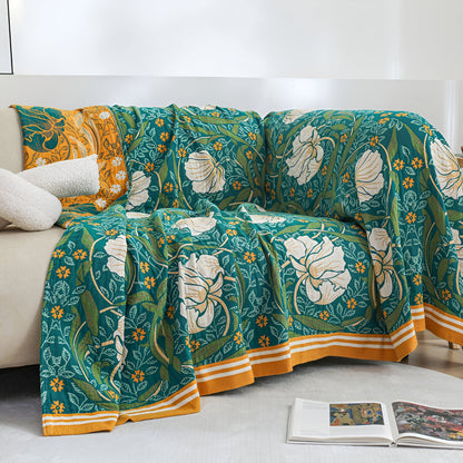 Cotton Blanket Breathable Lightweight Queen Size Botanical Print