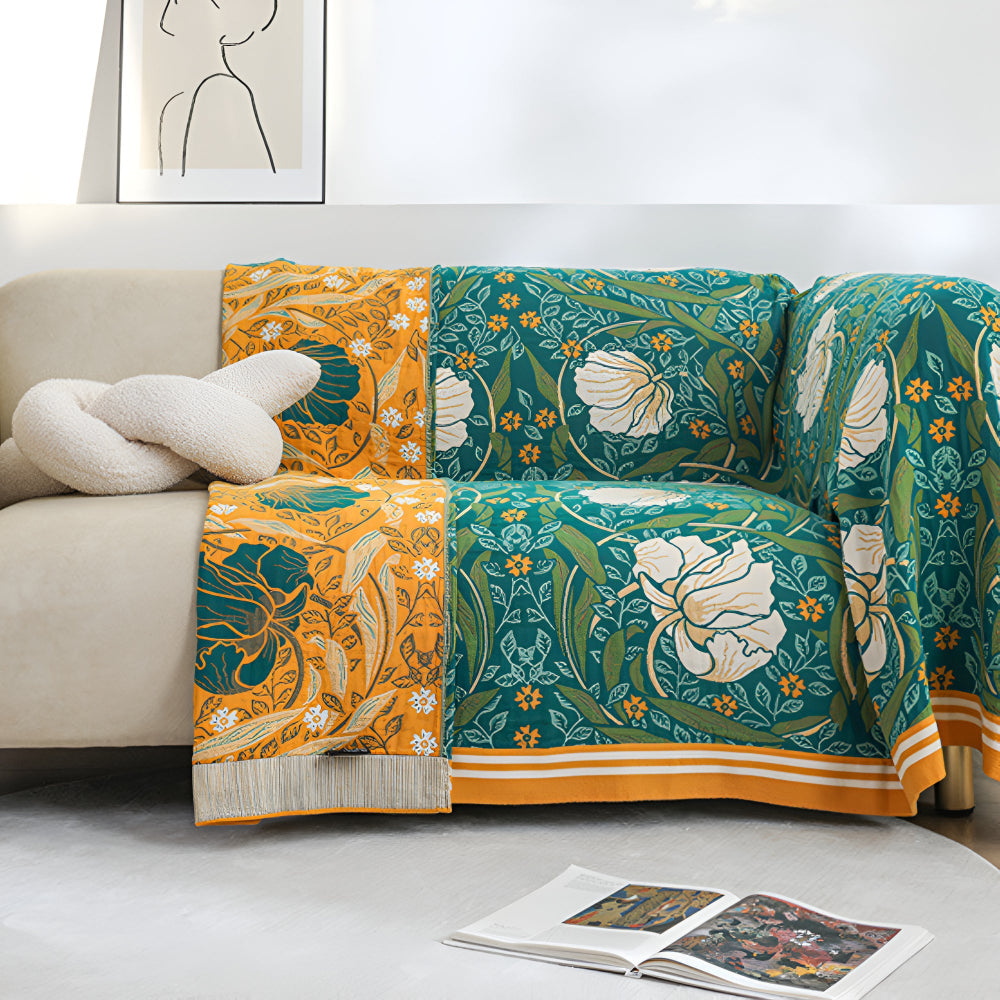 Cotton Blanket Breathable Lightweight Queen Size Botanical Print