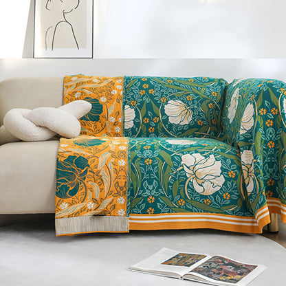 Cotton Blanket Breathable Lightweight Queen Size Botanical Print