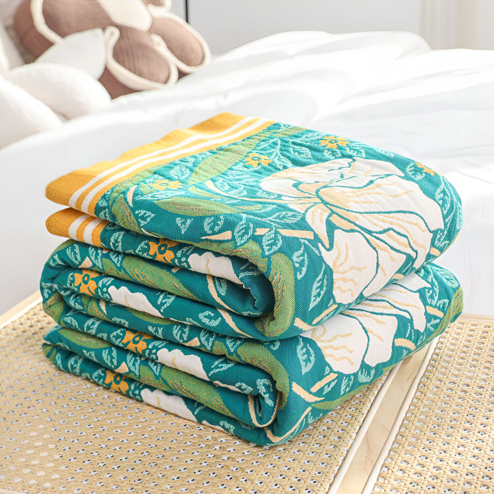 Cotton Blanket Breathable Lightweight Queen Size Botanical Print