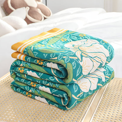 Cotton Blanket Breathable Lightweight Queen Size Botanical Print