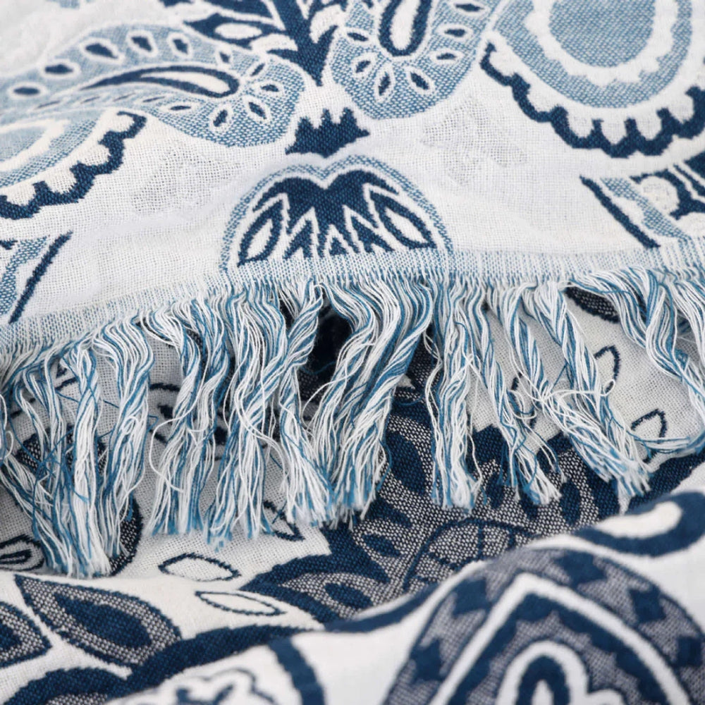Cotton Blanket Breathable Paisley & Tassel Machine Washable