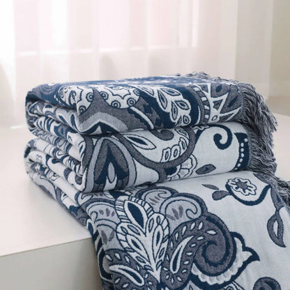 Cotton Blanket Breathable Paisley & Tassel Machine Washable