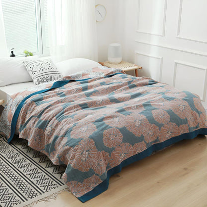 Cotton Blanket Floral Print Lightweight Wrinkle-Resistant