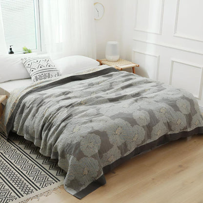 Cotton Blanket Floral Print Lightweight Wrinkle-Resistant