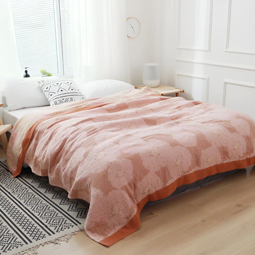 Cotton Blanket Floral Print Lightweight Wrinkle-Resistant