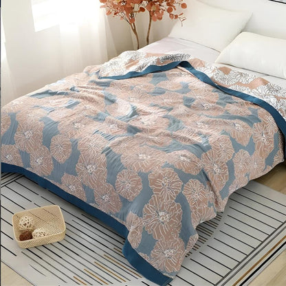 Cotton Blanket Floral Print Lightweight Wrinkle-Resistant