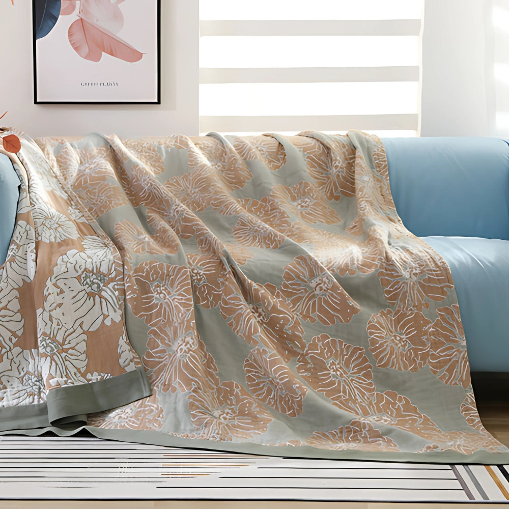 Cotton Blanket Floral Print Lightweight Wrinkle-Resistant