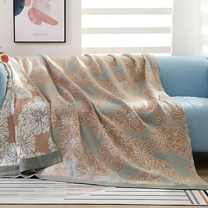 Cotton Blanket Floral Print Lightweight Wrinkle-Resistant