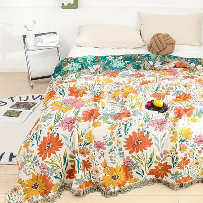 Cotton Blanket Jacquard Floral Oversized Machine Washable