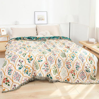 Cotton Blanket Lightweight & Breathable Reversible Diamond Floral