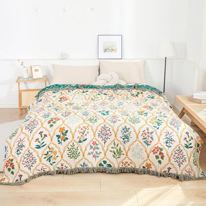Cotton Blanket Lightweight & Breathable Reversible Diamond Floral