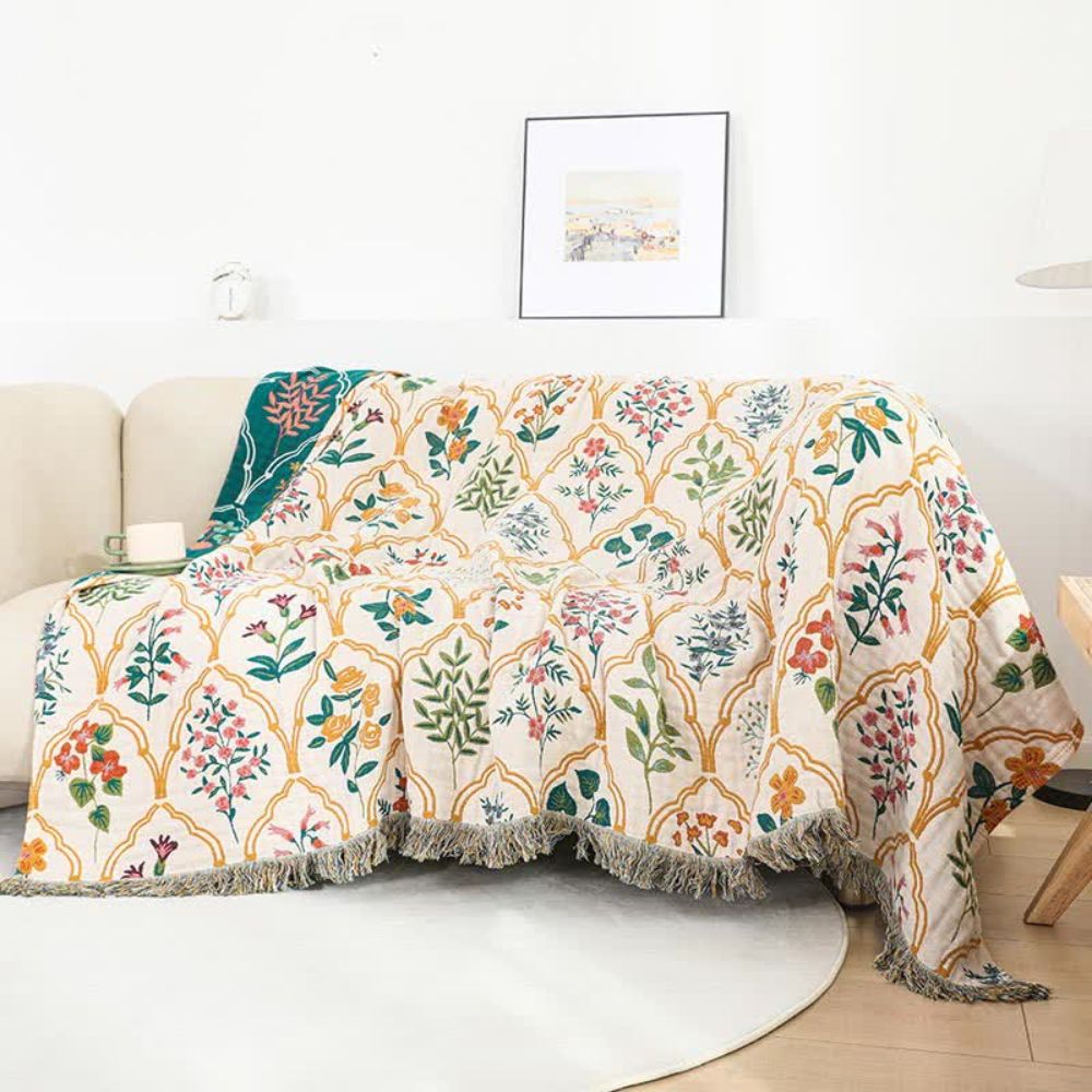 Cotton Blanket Lightweight & Breathable Reversible Diamond Floral