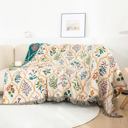 Cotton Blanket Lightweight & Breathable Reversible Diamond Floral