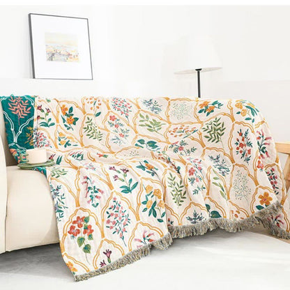 Cotton Blanket Lightweight & Breathable Reversible Diamond Floral
