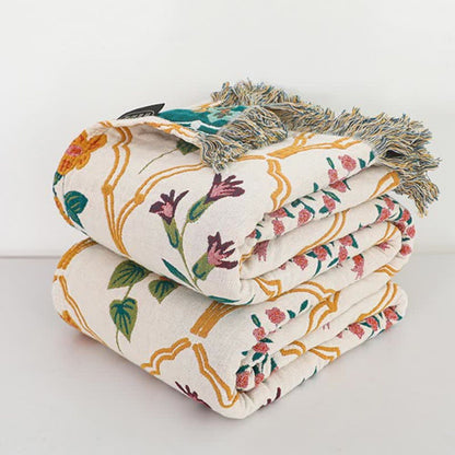 Cotton Blanket Lightweight & Breathable Reversible Diamond Floral