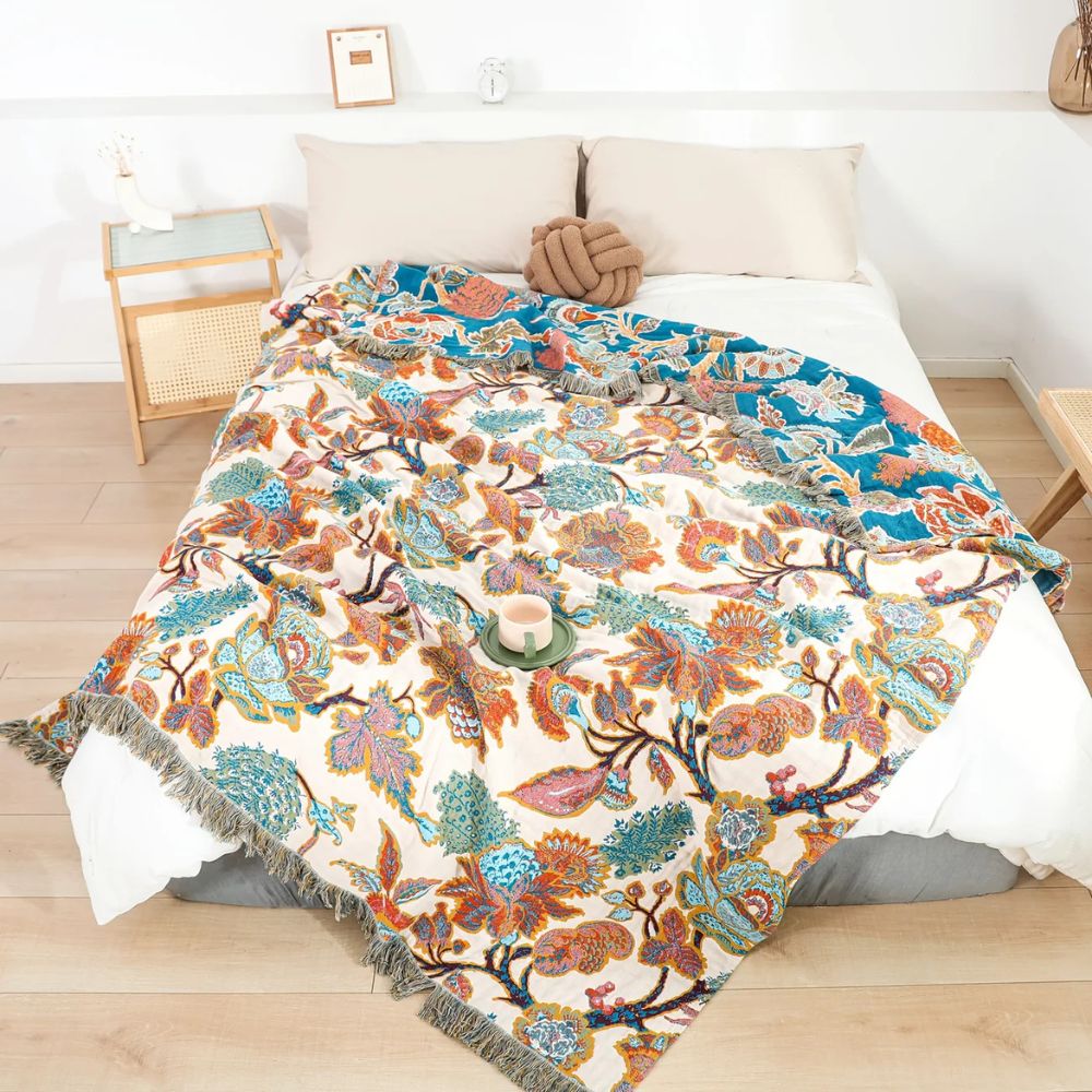 Cotton Blanket Ornamental Floral Lightweight Breathable