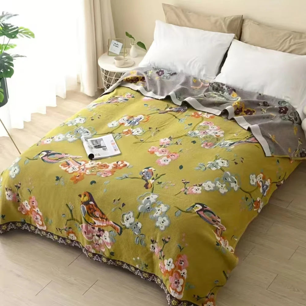 Cotton Blanket Oversized Reversible Jacquard Fringe