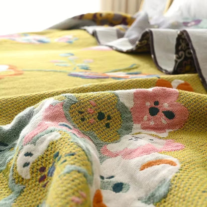 Cotton Blanket Oversized Reversible Jacquard Fringe