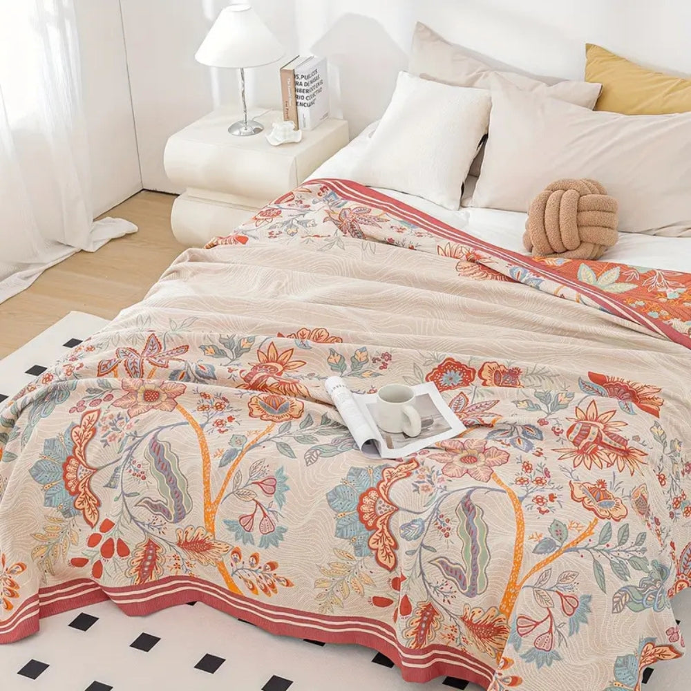 Cotton Blanket Reversible Floral Jacquard All-Season