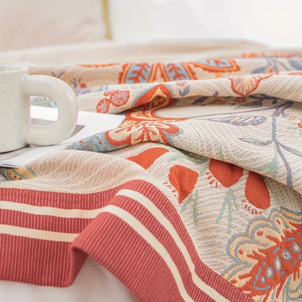 Cotton Blanket Reversible Floral Jacquard All-Season