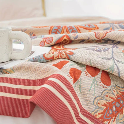 Cotton Blanket Reversible Floral Jacquard All-Season