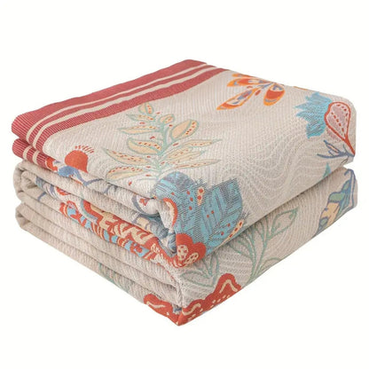 Cotton Blanket Reversible Floral Jacquard All-Season