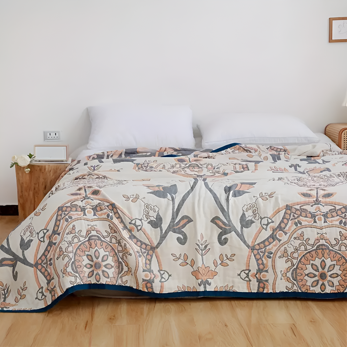 Cotton Blanket Reversible Floral Lightweight & Breathable