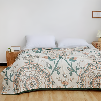 Cotton Blanket Reversible Floral Lightweight & Breathable