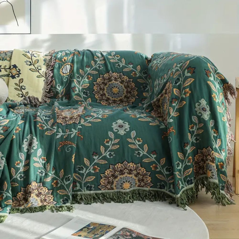Cotton Blanket Reversible Floral Lightweight Fringe
