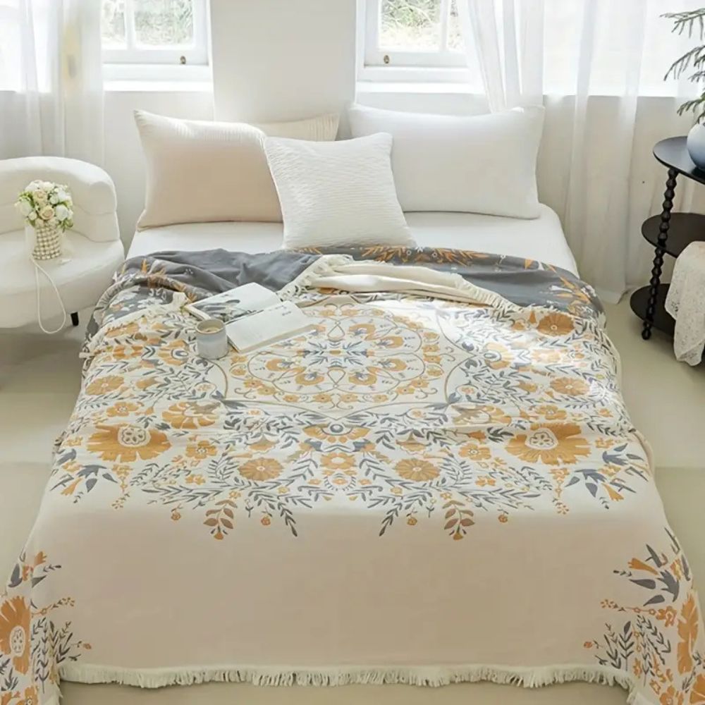 Cotton Blanket Reversible Floral Machine Washable