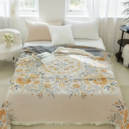 Cotton Blanket Reversible Floral Machine Washable