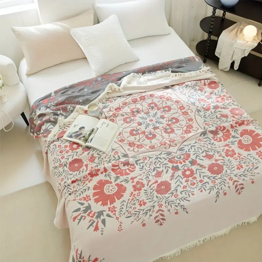 Cotton Blanket Reversible Floral Machine Washable