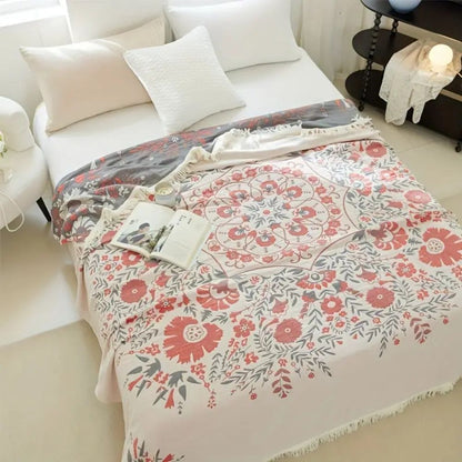 Cotton Blanket Reversible Floral Machine Washable