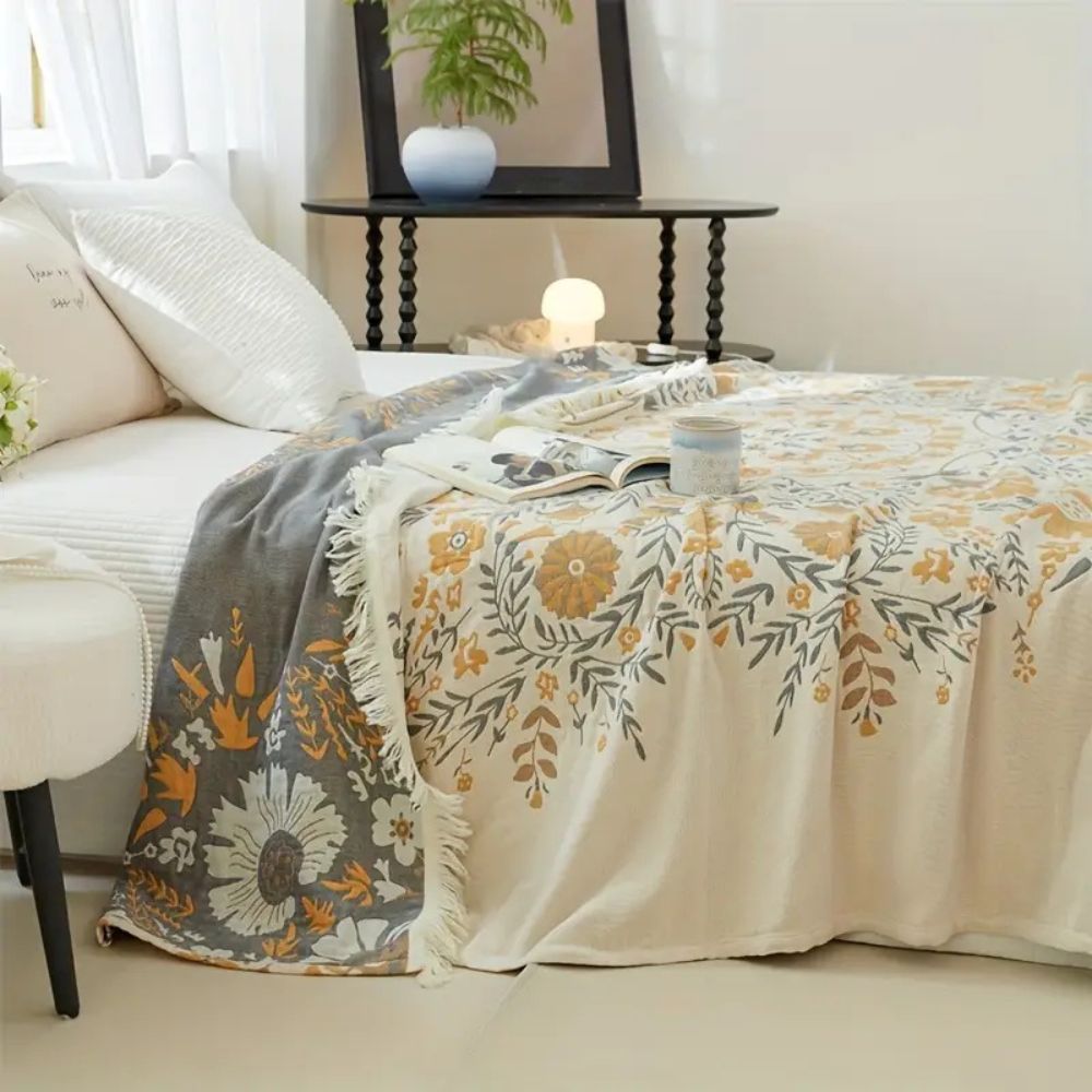Cotton Blanket Reversible Floral Machine Washable