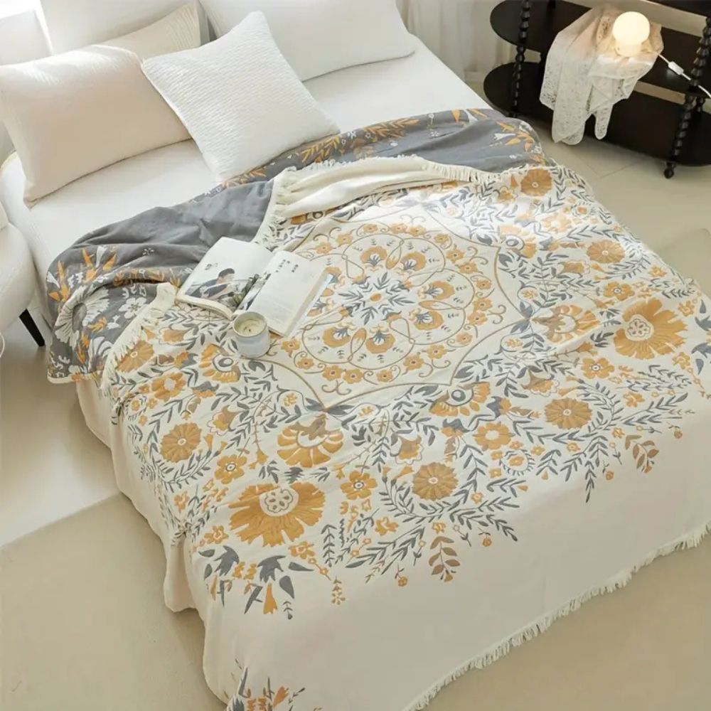 Cotton Blanket Reversible Floral Machine Washable