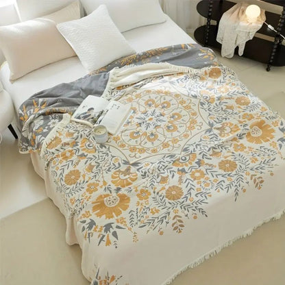 Cotton Blanket Reversible Floral Machine Washable