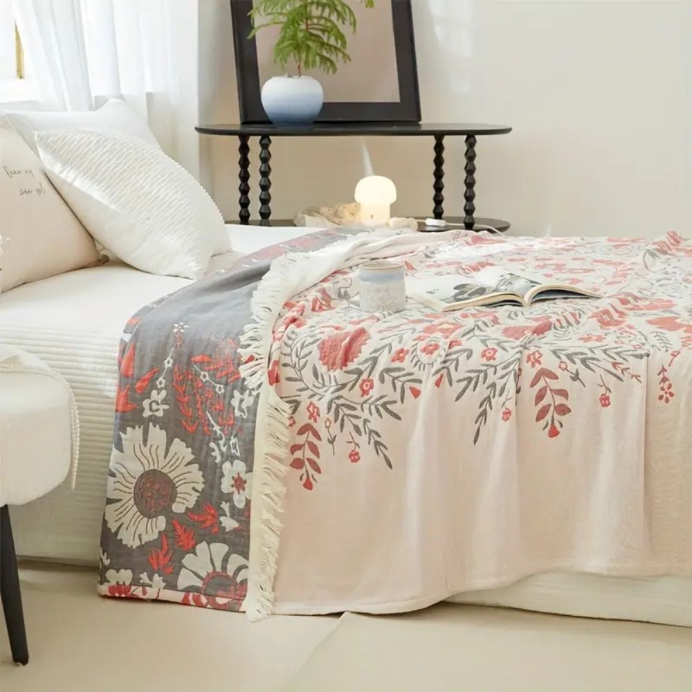 Cotton Blanket Reversible Floral Machine Washable