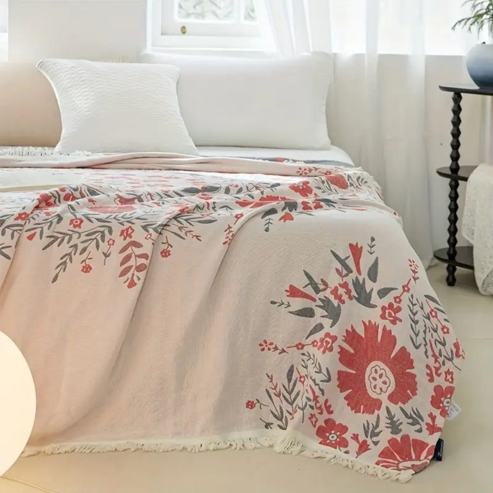 Cotton Blanket Reversible Floral Machine Washable