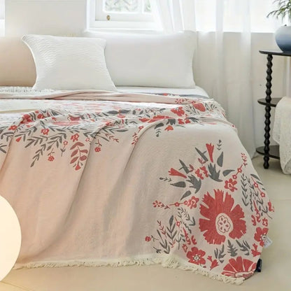 Cotton Blanket Reversible Floral Machine Washable