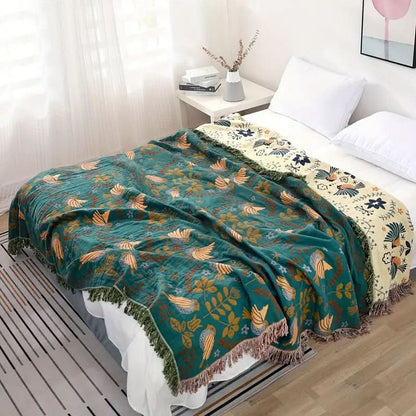 Cotton Blanket Reversible Four-Layer Breathable Lightweight Warmth