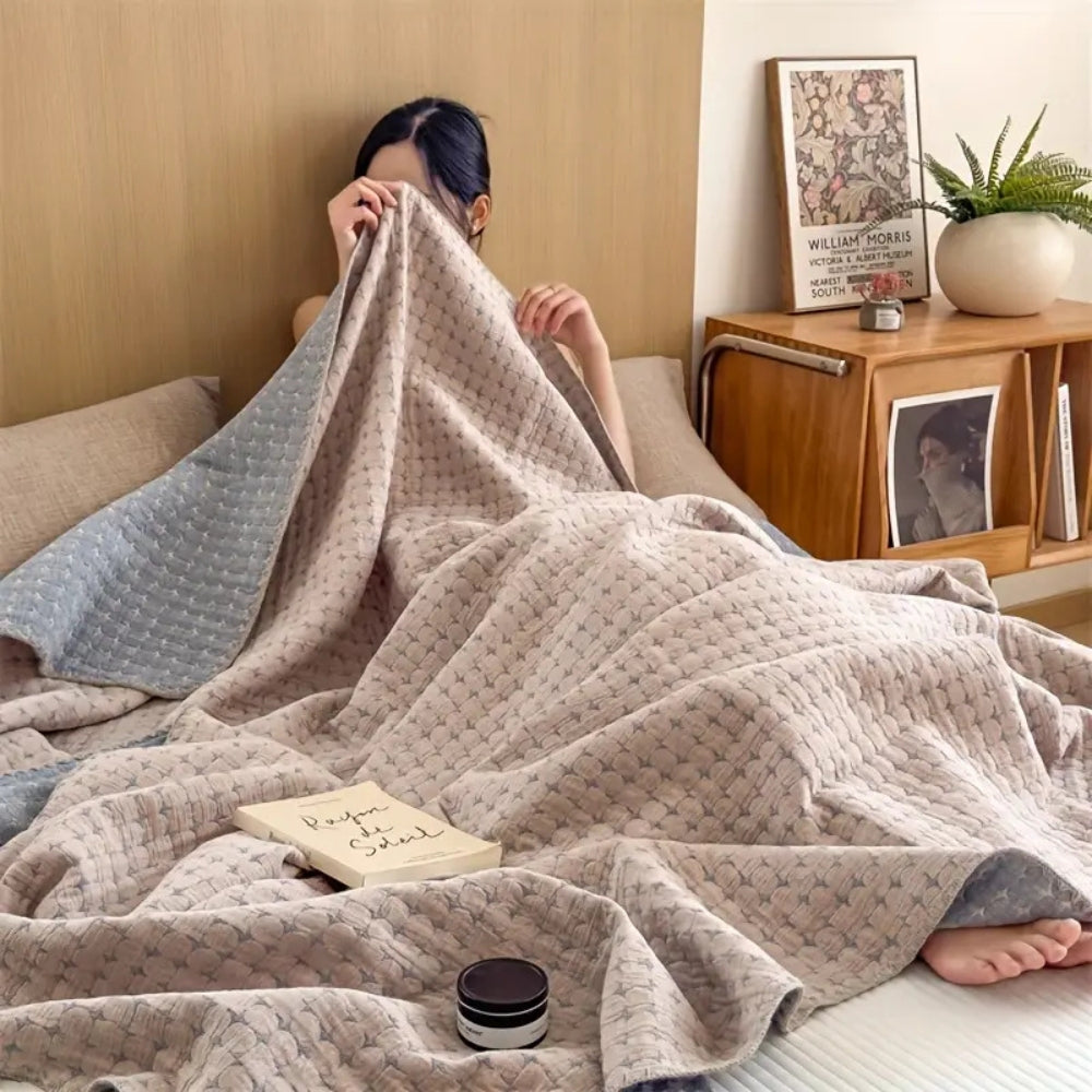 Cotton Blanket Reversible Geometric Jacquard Lightweight & Breathable