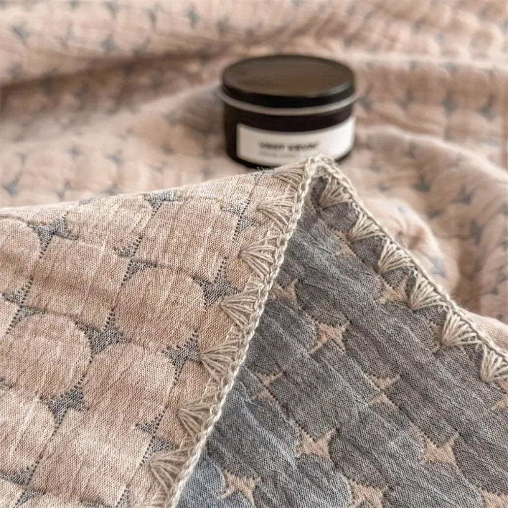 Cotton Blanket Reversible Geometric Jacquard Lightweight & Breathable