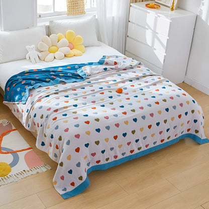 Cotton Blanket Reversible Heart Print Lightweight & Breathable